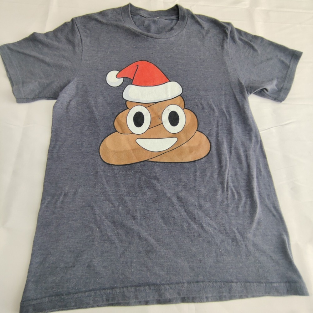 Poop Emoji Christmas Tee Heathered Blue Youth M